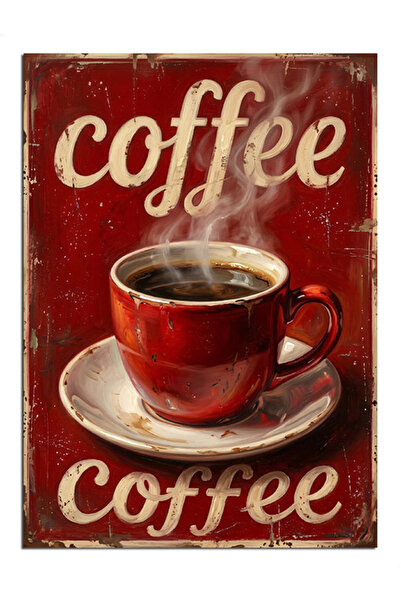 Artmeg Semn de cafea vintage cu cană roșie, pânză decorativă - masă din lemn MDF