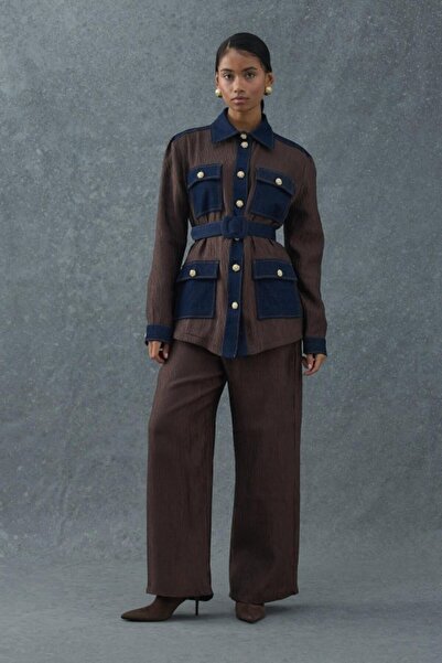 Generic Brand Brown Garnished Pocketed Shirt and Trousers Set