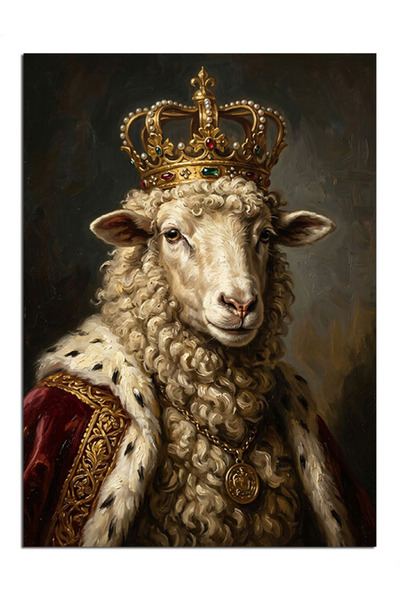 Artmeg Tablou decorativ din pânză cu portret de oaie regală cu coroană - tabl...
