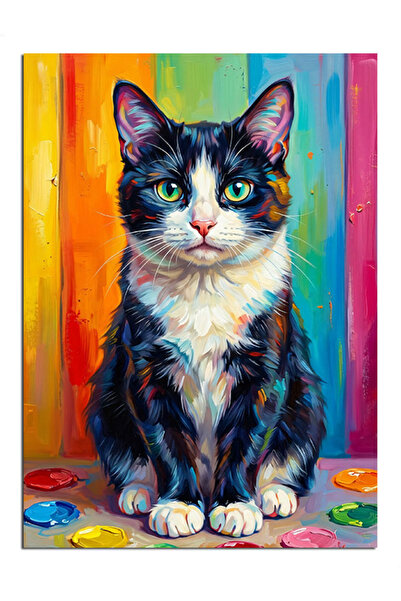 Artmeg Pânză decorativă pisică pop art colorată Fonda - tablou din lemn MDF