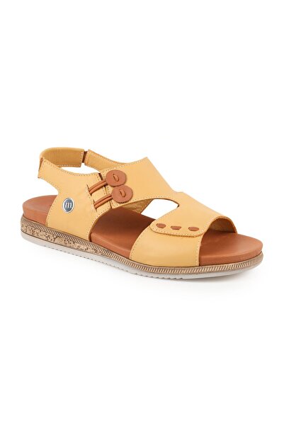 Mammamia Women's Sandals Daily Genuine Leather Button Detailed Velcro Anatomi...