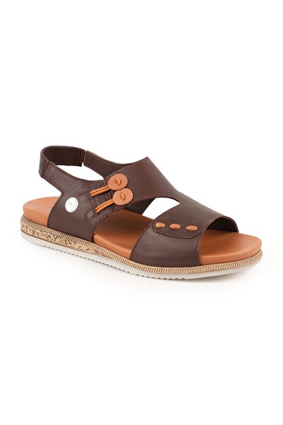 Mammamia Women's Sandals Daily Genuine Leather Button Detailed Velcro Anatomi...