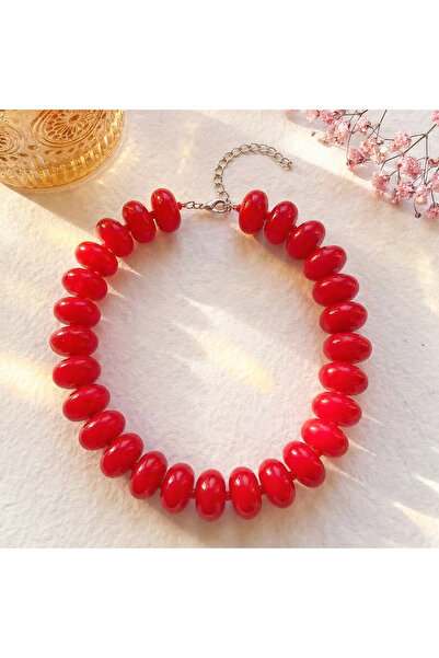 Choice Red 1pc Bohemian Fashion Casual Dopamine Acrylic Bead Necklace Charms ...