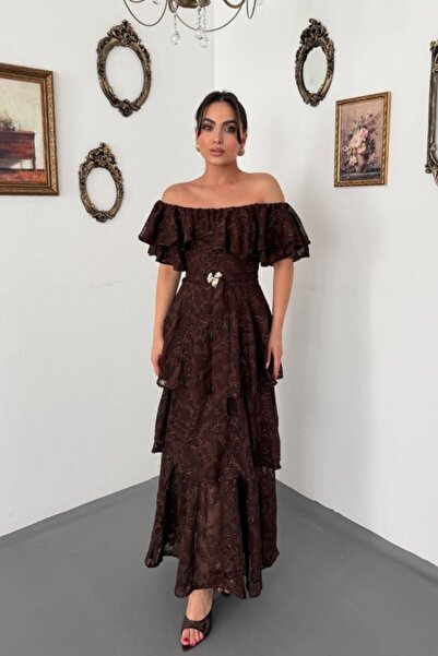 SEREMONİ BUTİK Coffee Layered Ruffle Dress