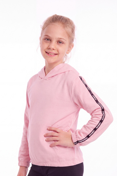 FYK KİDS Girl's Hooded Sweatshirt with Kangaroo Pocket and Stripe Detail