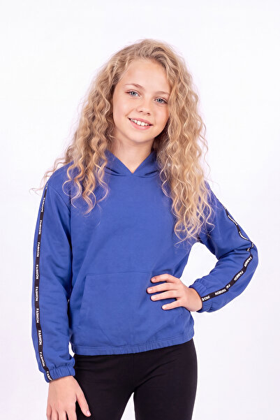 FYK KİDS Girl's Hooded Sweatshirt with Kangaroo Pocket and Stripe Detail