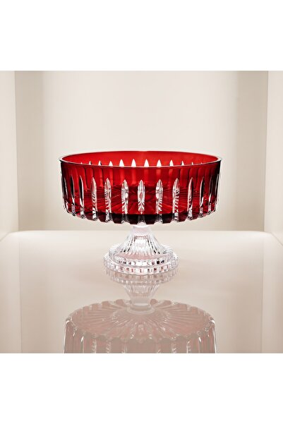 AKDEN STORE Crystal Cut Decor Sandra Presentation Bowl - Glass Bowl 25cm