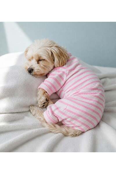 GedyCo The Best Pink Striped Small Breed Dog Combed Cotton Jumpsuit Pajamas
