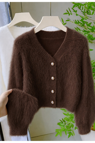 Elysira Women's Plush Furry Soft Buttoned V-Neck Cardigan