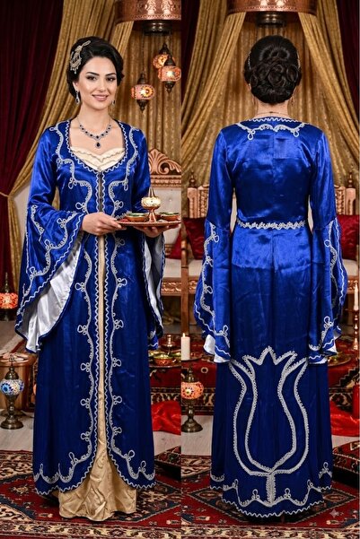 JABO WEDDİNG HOUSE KAFTAN LACIVET GÜMÜŞ NAKIŞ İŞLEMELİ TAKIM KAFTAN 40-42 BEDEN