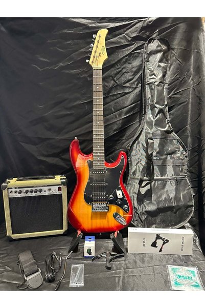 Sazhane Sarı Elektro Gitar Full Set – 15W Bluetooth Amfi