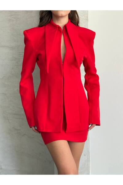 My Blog Red Swallow Collar Jacket Skirt Set - 2629