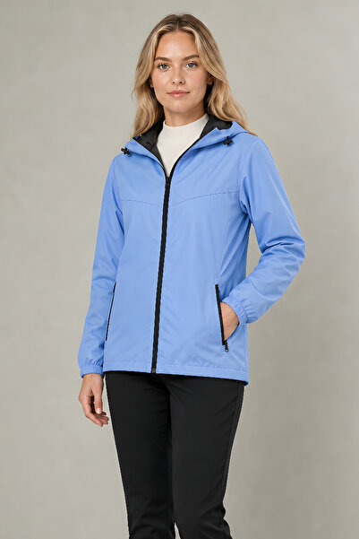 Montland Women's Blue Removable Hooded Water and Wind Resistant Zippered Rain...