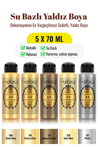 Cadence Boya 5x70 Su Bazlı Yaldız Boya Seti - Premium Işıltı ve Lüks Set