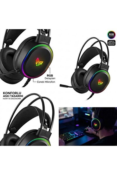 Blueforce Hopper RGB 7.1 USB Mikrofonlu Oyuncu Kulaklığı Siyah + Mcdodo Type-C Hızlı Şarj Kablosu HEDİYELİ