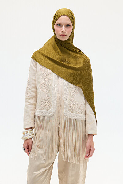 cs camellia scarf Șal italian jacquard cu model cerc - Verde ulei