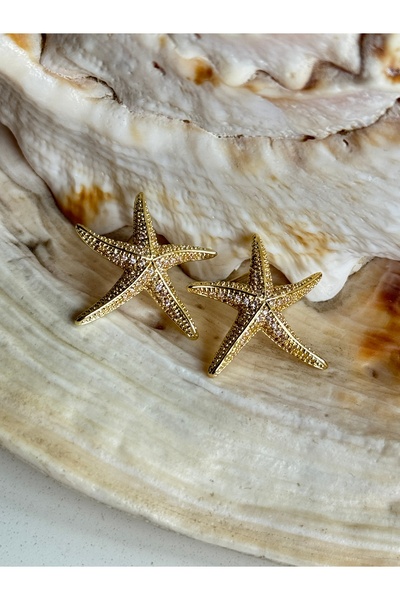 lotusbybuket Steel Zircon Stone Starfish Earrings