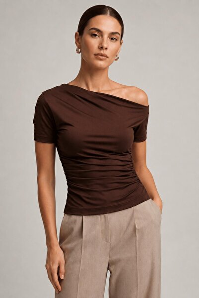 ALEXANDERGARDI Asymmetrical Collar Draped Blouse