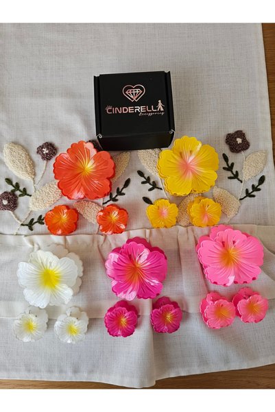 Cinderella Set of 3 Plum Japanese Rose Hibiscus Flower Hairpin Set - Stylish Hawaiian Beach Hairpin