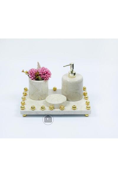 ege gross Aura Lux Collection - Beige Marble 4 Piece Gold Bathroom Set