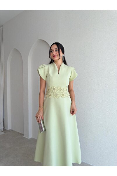 Mooi Butik EPHES Bel İşlemeli Midi Elbise 4032 - Yeşil