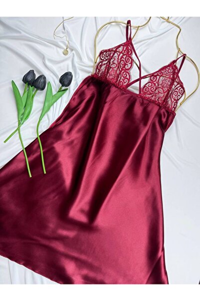 ROZENİN LINGERIE Plus Size Lace Satin Strap Mini Nightgown