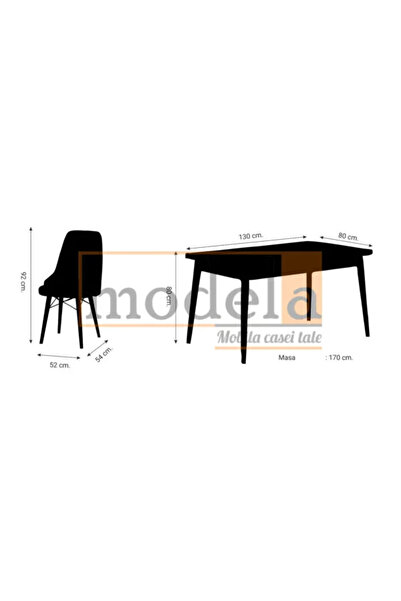 Modella Concept Set Masa Extensibila Neagra cu 6 scaune Eva Modella Negru