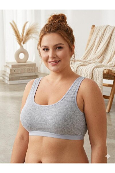 Kutaf Women's Plus Size Black Ribbed Sports Bra with Removable Cups and Wide ...