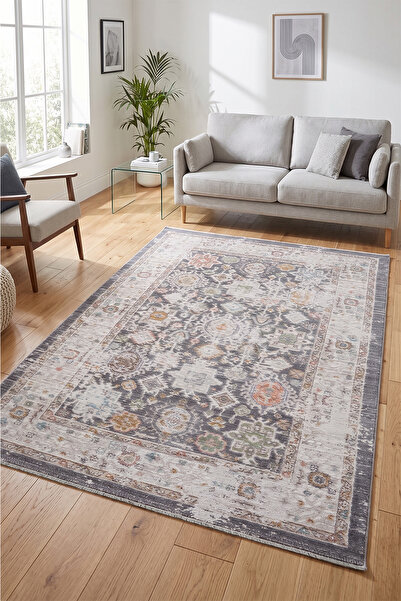 Aden Lorien Vintage Dokuma Halı | Eskitme Desenli Pamuk Tabanlı Halı | Modern...