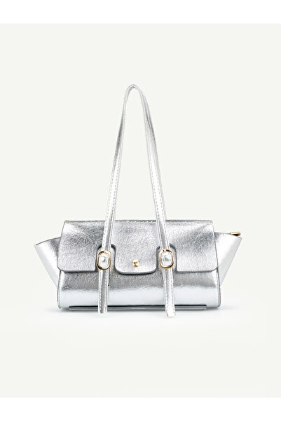 Beshora Yennefer Silver Belt Buckle Detailed Rectangular Baguette Handbag & S...