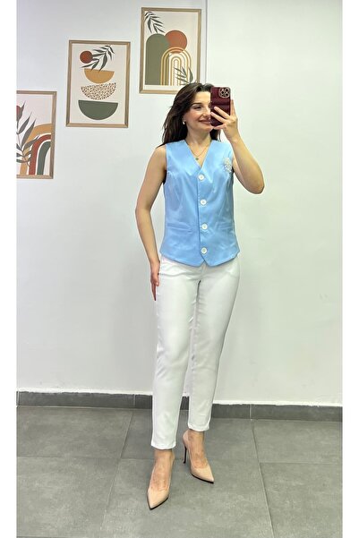 bydenizcollection Pants with Elasticated Back Waist and Pencil Stitched Cuffs