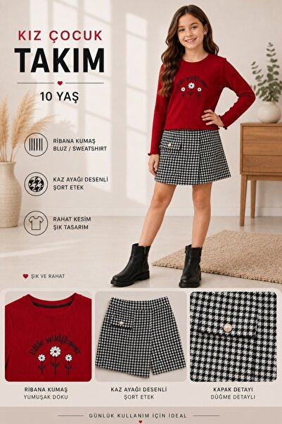 MARY Goose Feet Pattern Shorts and Skirt 2-Piece Set for Girls