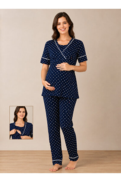 by İGP Polka Dot Maternity and Postpartum Pajama Set with Breastfeeding Feature