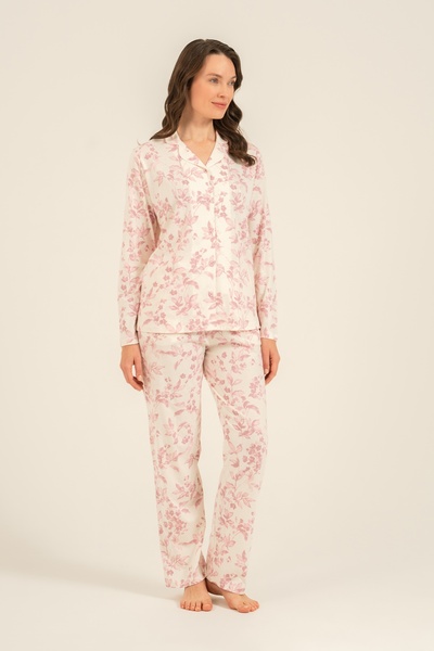 Arnetta Women'S, Rose Patterned, Cream Shirt Pajama Set (with Socks as a Gift)
