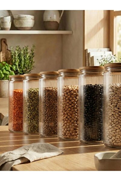 leelaHOME Set of 6 Bamboo Vacuum Lid Glass Storage Containers, Transparent, 2...