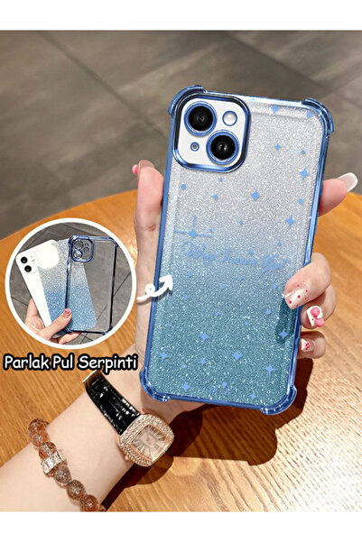 ucuc iPhone 14 Plus Uyumlu Şeffaf Dört Köşe Silikon Kaplama Parlak Kenar Kılıf