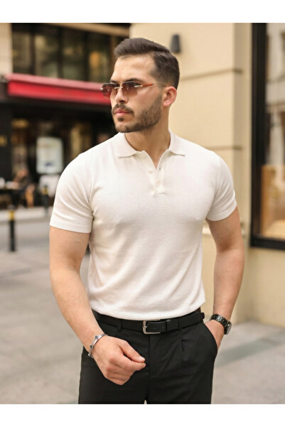 Generic Brand Men's Buttoned Collar Cotton Knitwear T-Shirt