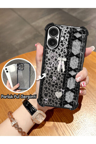ucuc iPhone 16 Uyumlu Şeffaf Dört Köşe Silikon Kaplama Parlak Kenar Kılıf