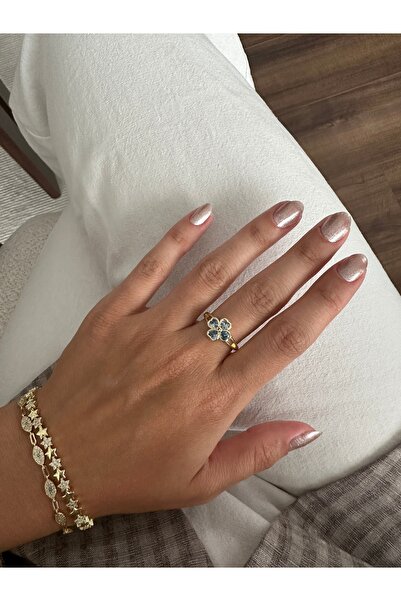 ringbox Gold Blue Stone Clover Ring