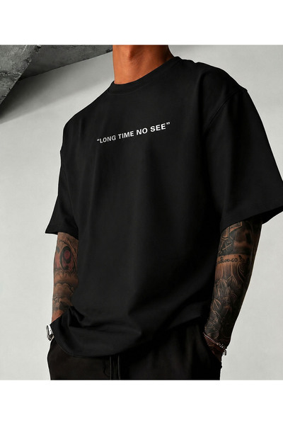 ASELİNDA Men's Stylish Versatile Casual "Long Time No See" Slogan Printed Bre...