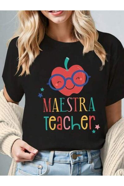 23ERVA ملابس صيفية للنساء، تي شيرت قطني مطبوع عليه Maestra، تي شيرت ثنائي الل...