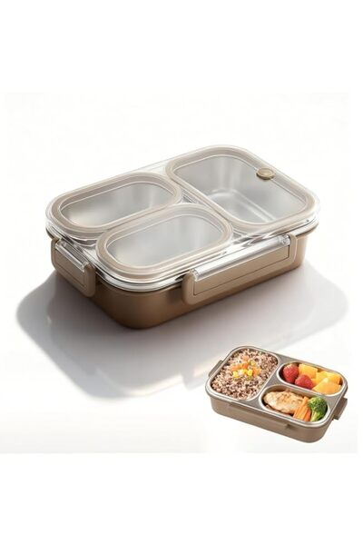 Generic 304 Stainless Steel 3 Compartment Lunch Box, Leak Proof Adult Meal Pr...