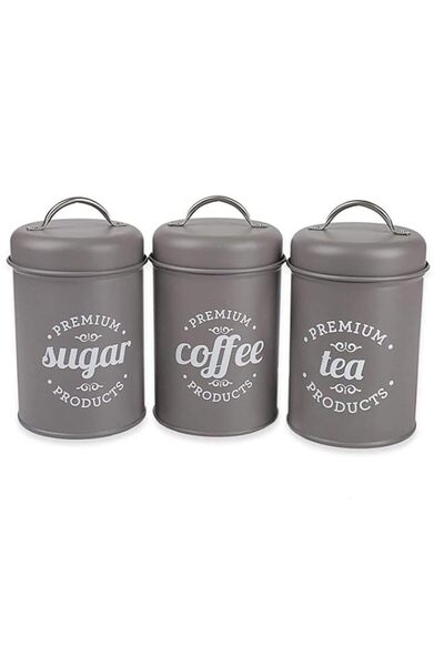 Generic NC 3 PCS Airtight Kitchen Canister Decorations with Lids, Grey Metal ...