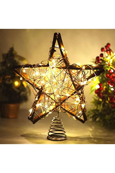 Generic Brand Rattan Christmas Tree Topper with 10 Warm LED Lights, Rustic 10...