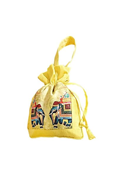 Generic Brand Swayam Faux Silk Draw String Closure Bag, Yellow, Gut24