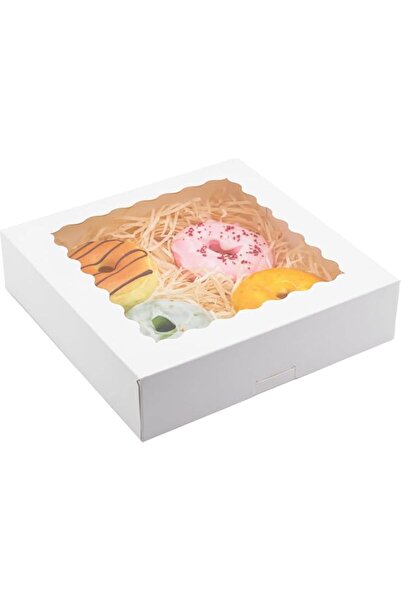 Generic 10 inch white natural bread cake box with PVC window, biscuit box cak...