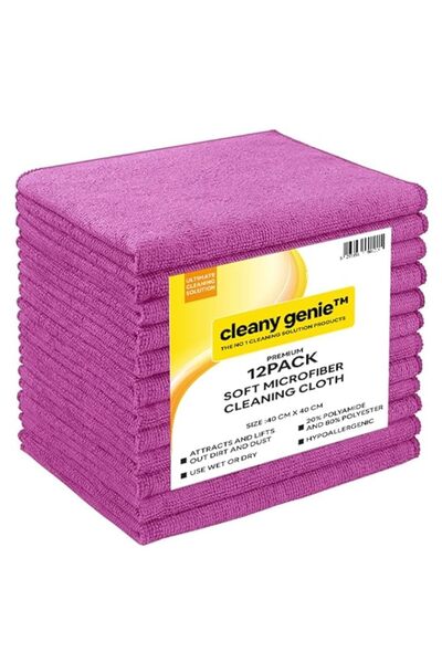 Generic Microfiber Cloth Pack of 12 – 40x40 cm Pink, Reusable & Washable Clea...