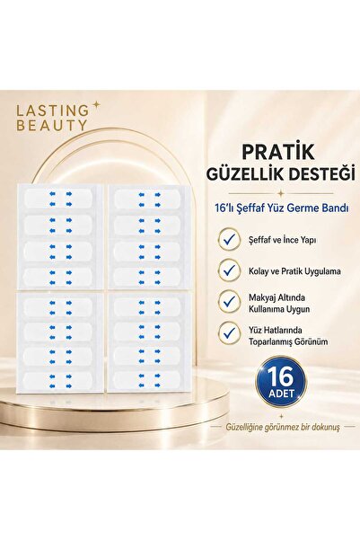 lasting beauty 16 Adet Şeffaf Yüz Germe, Boyun, Kaş, Gerdirme Bandı – Makyaj Altına Uygun, İnce ve Pratik