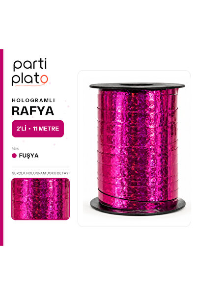 Parti Plato Fuchsia Hologram Metallized Raffia 2 X 11 Meters Balloon String a...