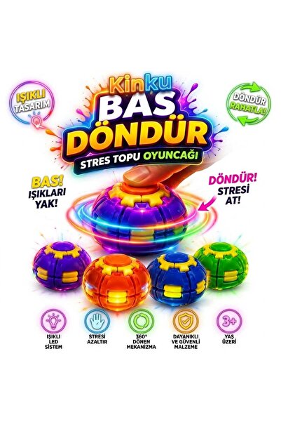KİNKU Led Işıklı Bas Döndür Stres Topu Stres Giderici Mekanizmalı Renkli Fidg...
